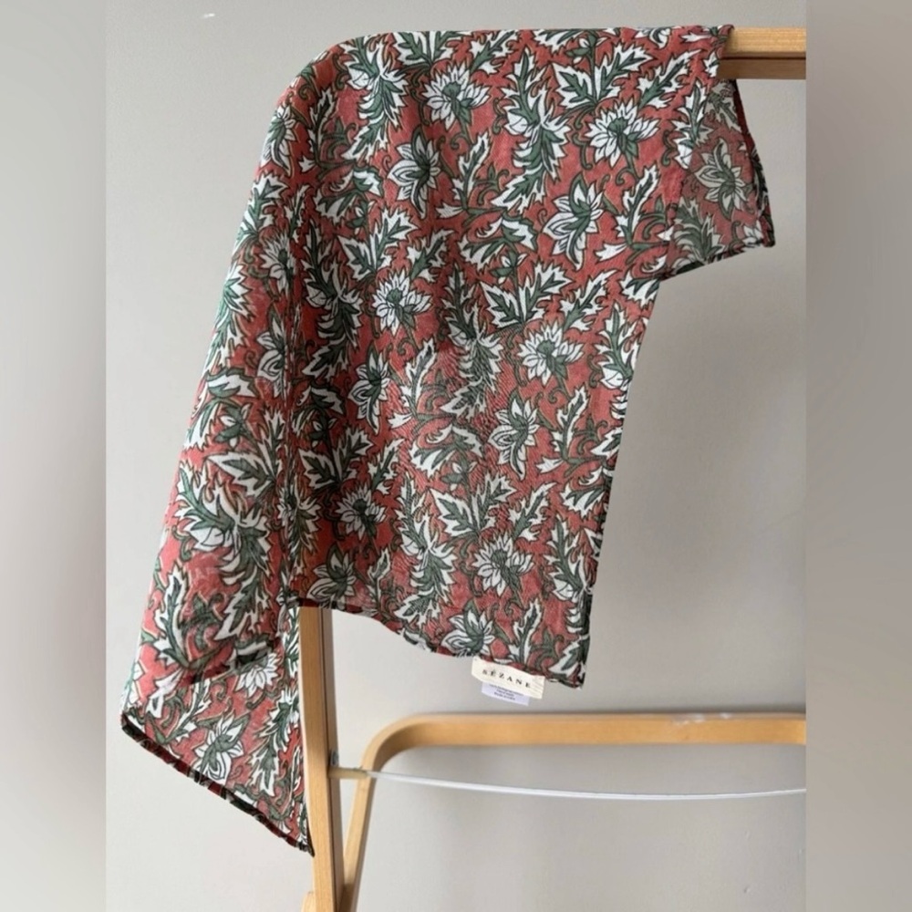 Sezane Floral Scarf in Red and Green